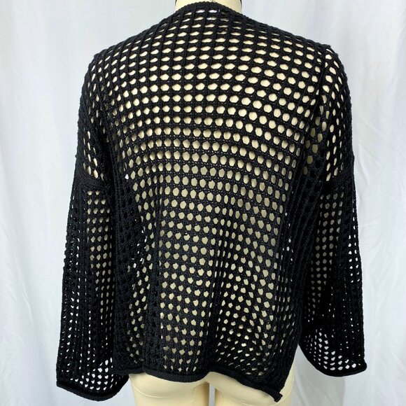 Better Be black gothic openwork crochet knit bell-sleeves crop sweater top NWT - Picture 4 of 7
